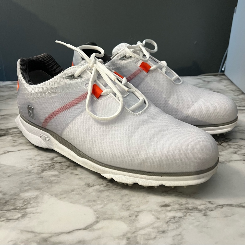 FootJoy White Athletic Golf Shoes with Orange Accents